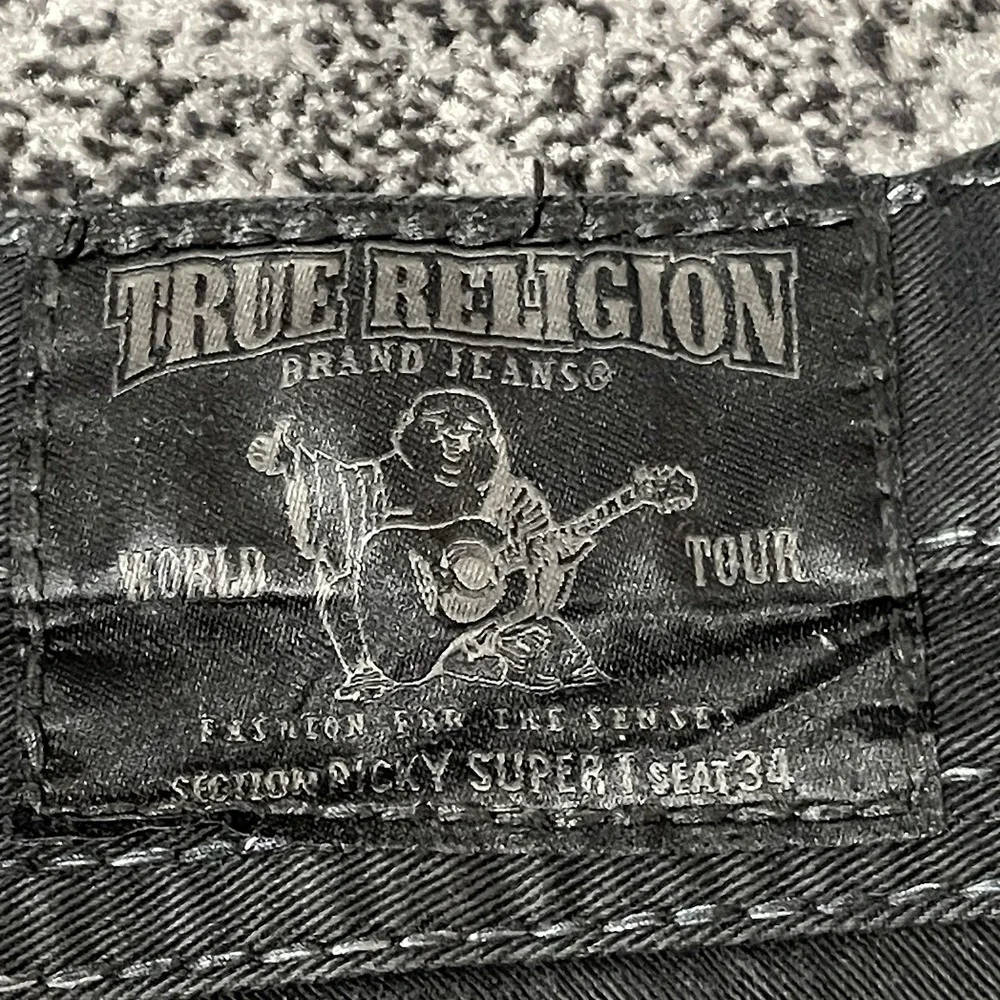 True Religion‎ Ricky Super T Jeans Men 34x32 Black  Flap Pocket Thick Stitch USA